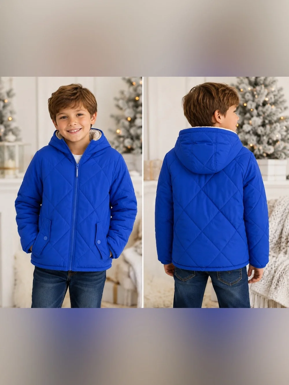 Cat & Jack Blue Quilted Jacket with White Faux Fur Lining